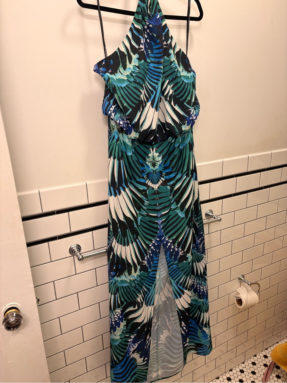 Tropical Halter Maxi Dress in Teal & Blue